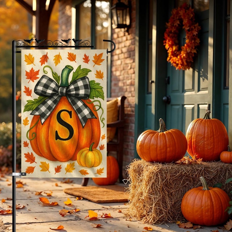 KarvePro Fall Garden Flags 12x18 Double Sided – Pumpkin Monogram Garden Flag S – Fall Yard Flags for Outside Burlap, Weatherproof & Fade Resistant, Farmhouse Outdoor Décor - Image 2